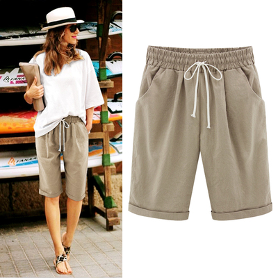 休闲裤夏新五分裤纯色口袋休闲宽松中裤薄款S-4XL女Summer Shorts