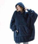 亚马逊舒适宽松双面绒加厚口袋毛毯情侣款 家居服卫衣绒衫 女hoodie