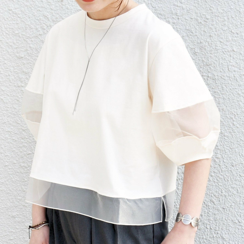 韩国日系夏季速卖通白色圆领短款宽松欧根纱拼接雪纺短袖T恤上衣