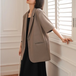 夏季 休闲垂感短袖 新款 宽松时尚 西服外套百搭 通勤OL单排扣薄款 韩版