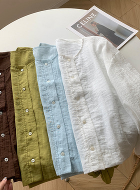 轻薄透气显白绿色防晒开衫女24夏季宽松休闲通勤百搭圆领衬衣外套