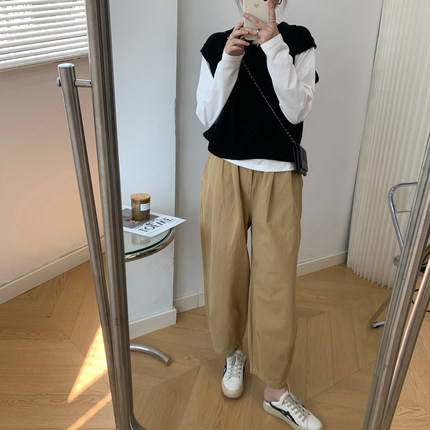 秋季气球裤子女宽松松紧腰日系百搭休闲长裤遮肉显瘦萝卜裤九分裤