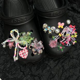 花扣彩色串珠花簇蝴蝶链条装 饰 配饰高级感鞋 适配卡骆驰croc洞洞鞋