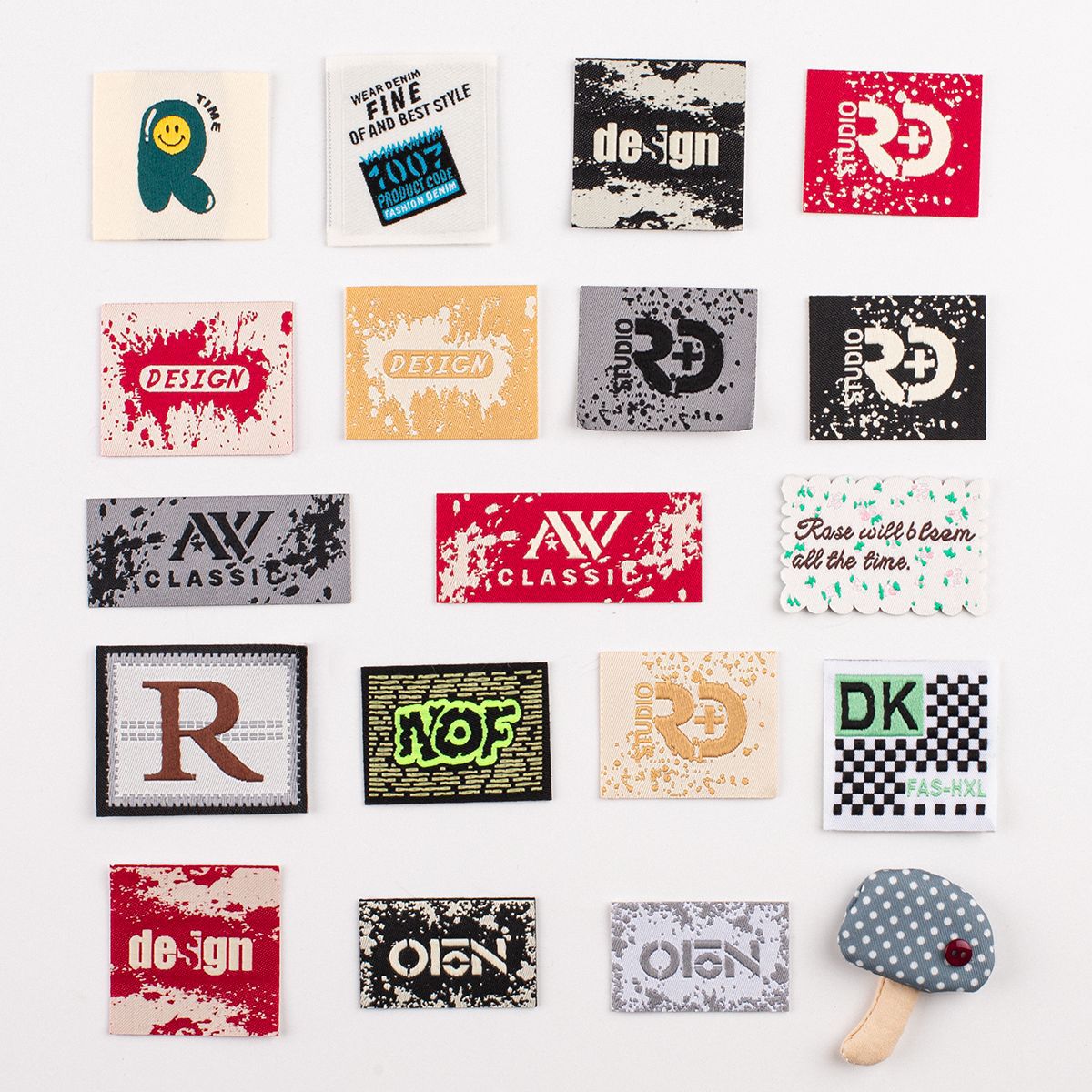 织唛高密领标手缝布贴