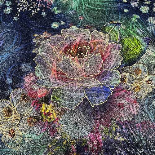 新中式旗袍油画花卉印花布料面料