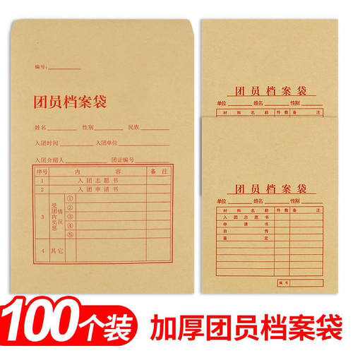 100个团员档案袋新版共青团团籍