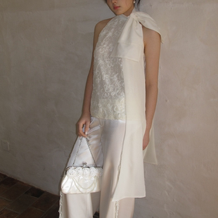 信风 立体绣花蕾丝雪纺飘带蝴蝶结A字型无袖 宽松背心 TheChosen