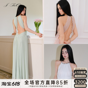 J TheChosen “月光缪斯”网纱抽皱收腰挂脖露背礼服裙连衣裙长裙