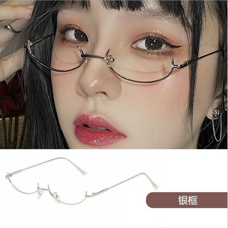 倒半框网红眼镜架女眼睛框日系二次元凹造型学生合金素颜防蓝光镜