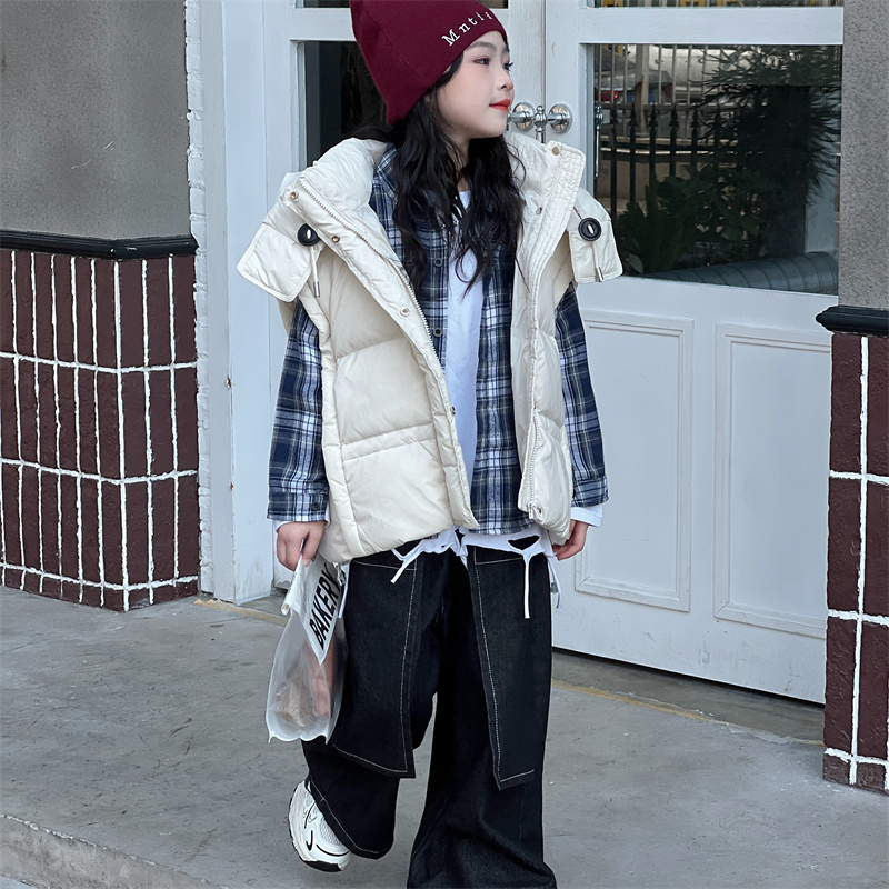 儿童羽绒马甲连帽白鸭绒韩版