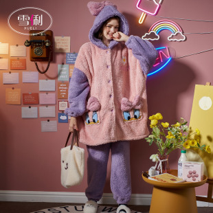 珊瑚绒加厚加绒网红卡通家居服套装 雪俐2025年新款 睡衣女士秋冬季