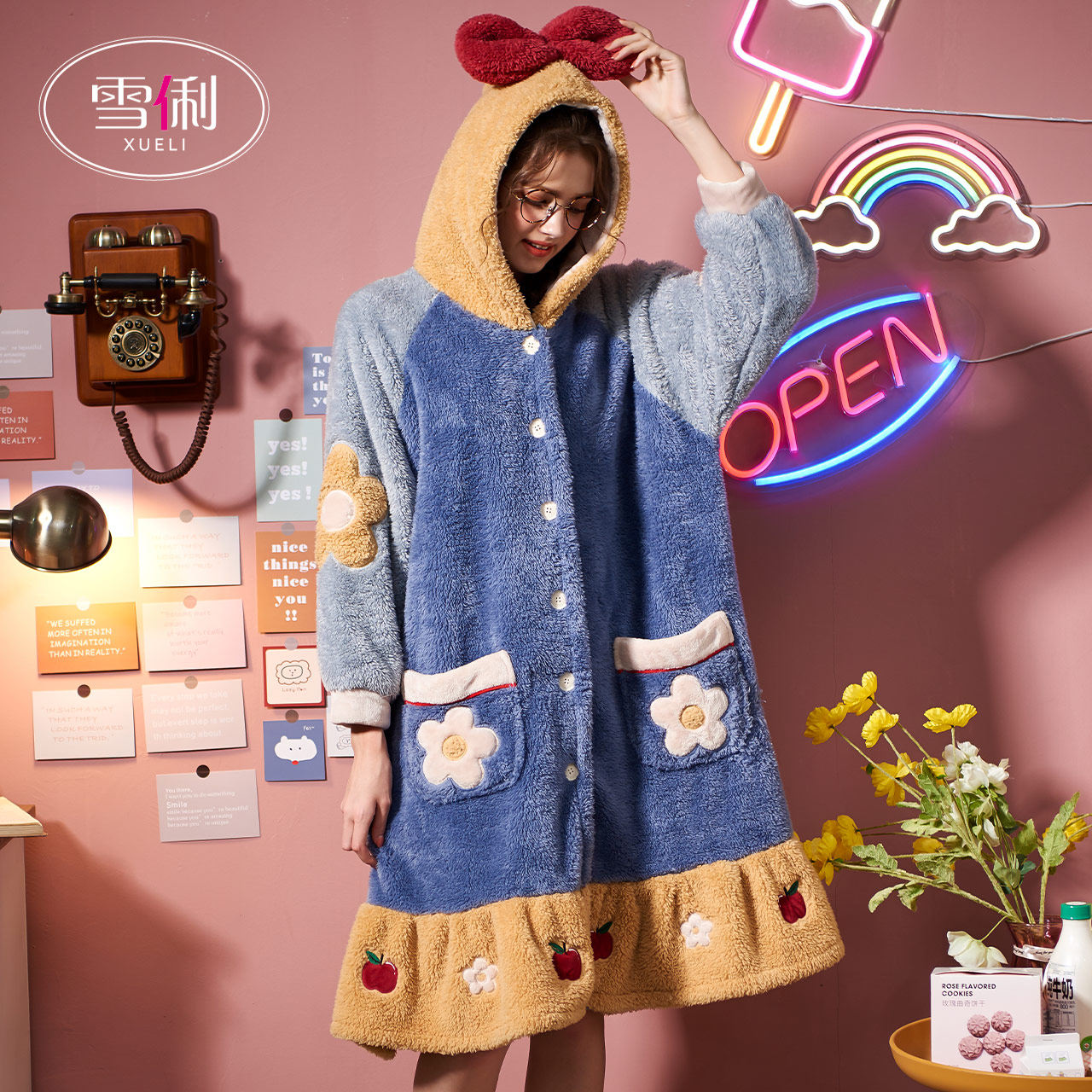 雪俐珊瑚绒家居服睡衣