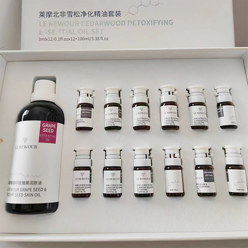 莱摩葡萄籽玫瑰檀香焕活果润北非雪松净化洋甘菊舒缓精油套装