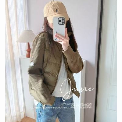 过冬硬货  轻薄95白鸭绒针织拼接羽绒服针织外套女