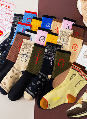 欧美潮牌袜子AJ1倒钩TS联名休闲运动长袜潮袜男女同款