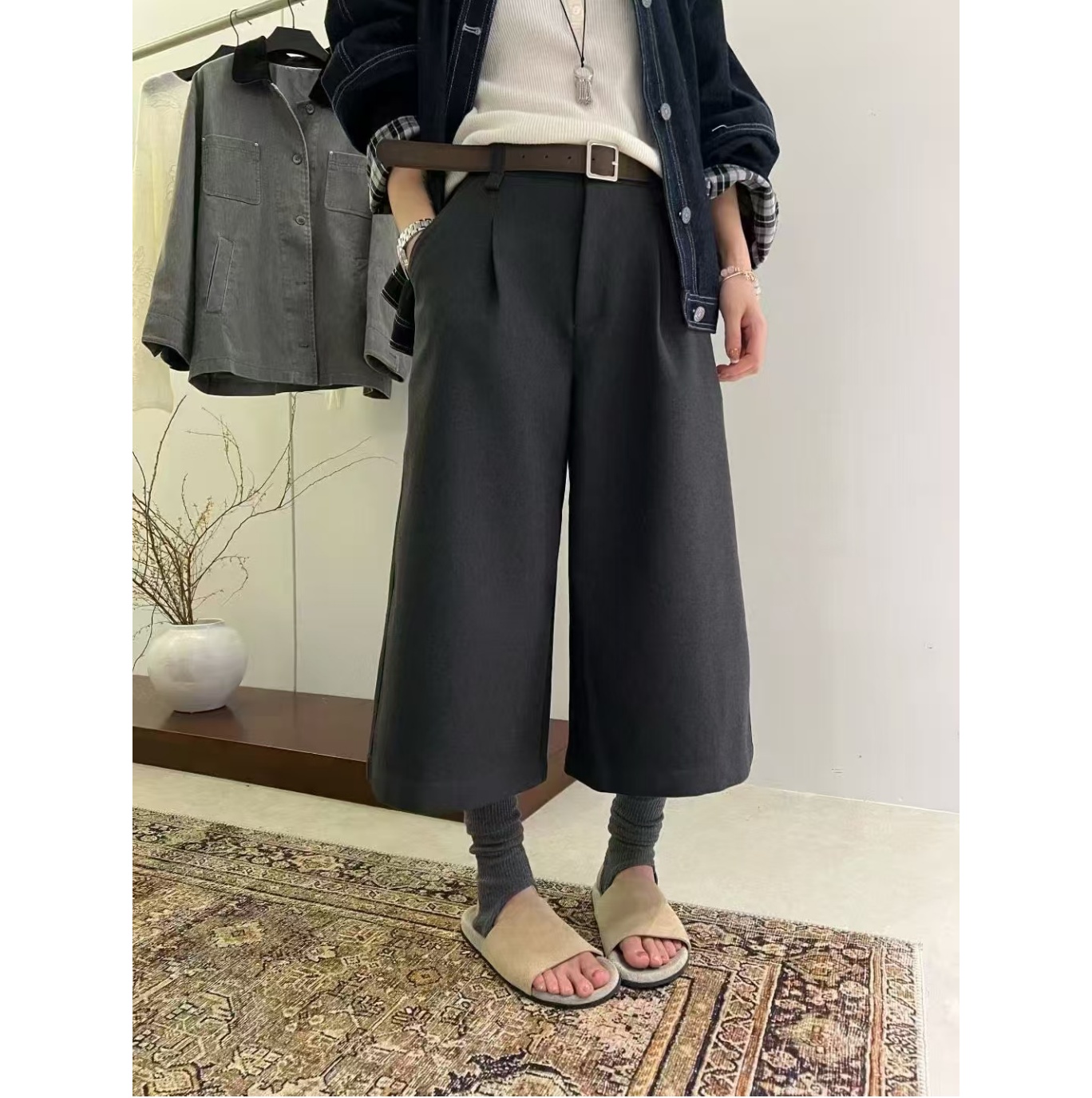 2025秋冬新款7分毛呢阔腿裤