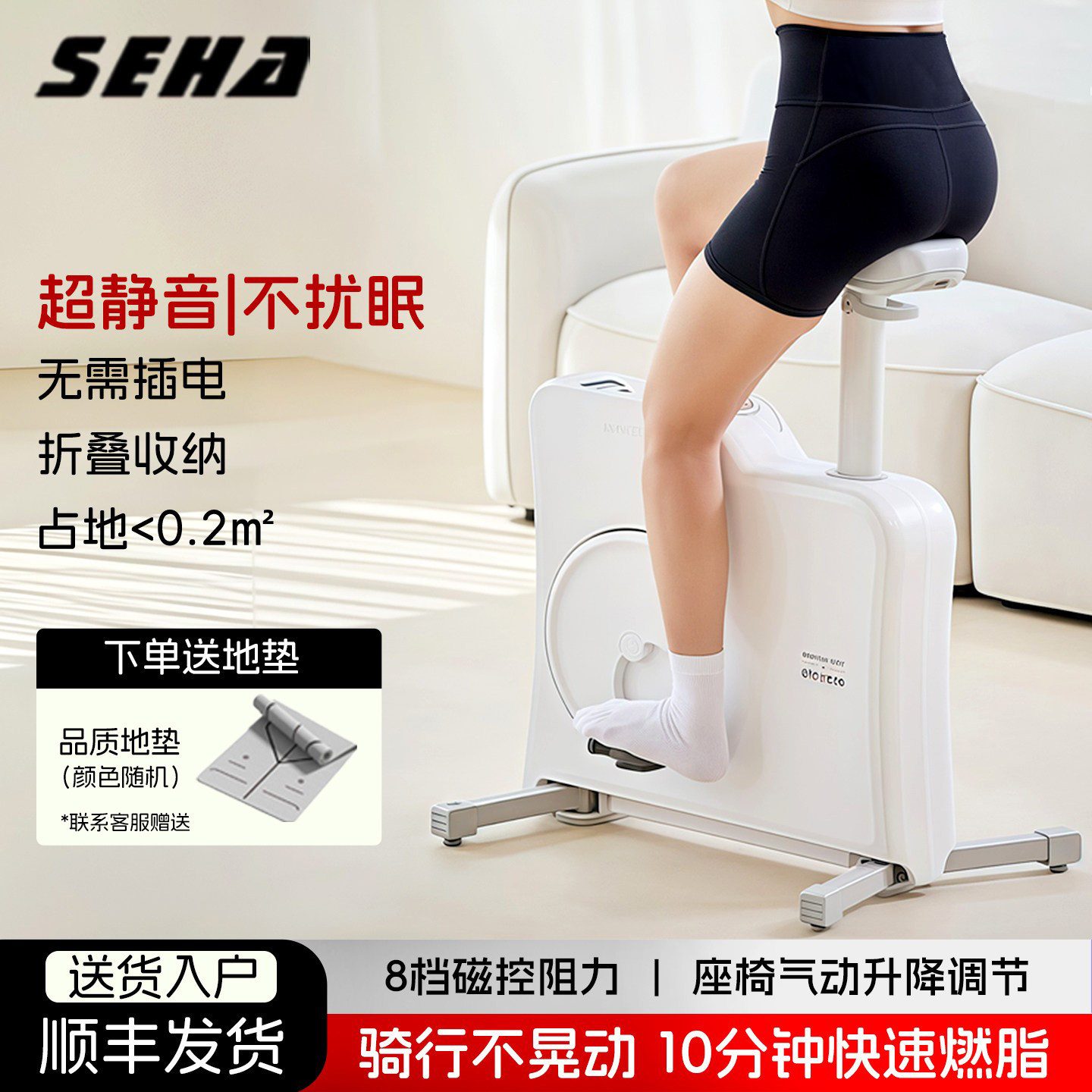 SEHA升浩家用小木马动感单车室内静音磁控可调节小型运动健身车