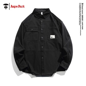 A ape Park纯棉长袖衬衫男士港风宽松衬衣春秋新款寸衫上衣服痞帅