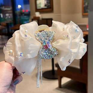 大号多层蝴蝶结抓夹头饰超仙显发量鲨鱼夹20245新款镶钻发夹女