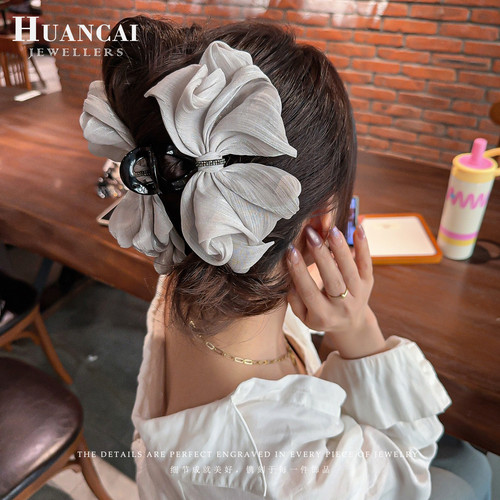 高级感泡泡网纱蝴蝶结抓夹发夹女