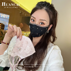 YY39幻彩家蕾丝网纱重工镶钻2026年夏季女超闪高颜值防晒口罩面罩