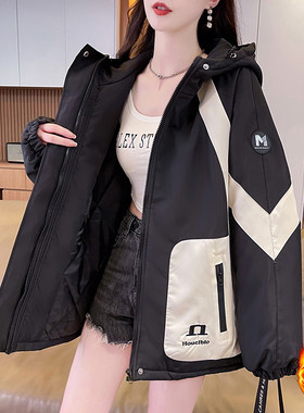 拼色夹棉加厚工装外套少女秋冬新款初高中学生休闲百搭冲锋衣棉服