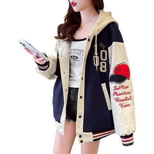 美式复古棒球服外套少女春秋2025新款初中高中学生休闲宽松卫衣潮