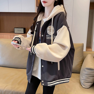 加绒加厚棒球服外套少女秋冬2026新款初中高中学生宽松大码棉衣潮