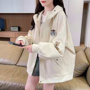 美式潮牌复古连帽外套少女春秋2026新款初高中学生宽松飞行员夹克