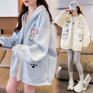 学院风甜美刺绣开衫卫衣少女2026春秋新款初高中学生韩版连帽外套