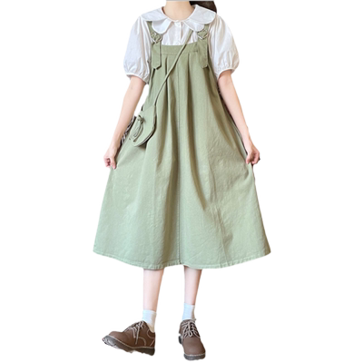短袖衬衣背带裙套装少女