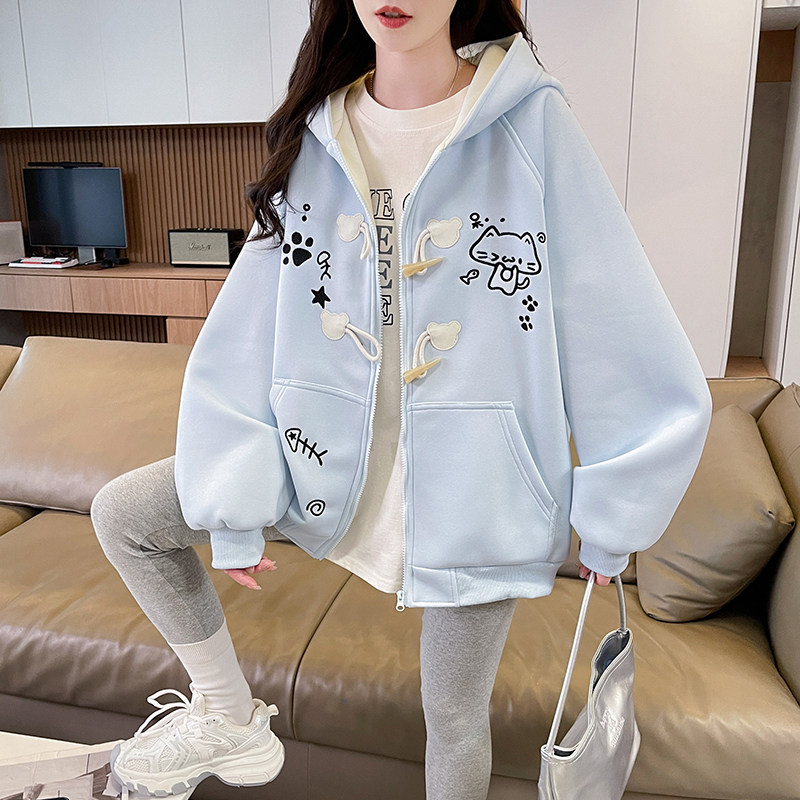 学院风可爱印花连帽外套女2026春秋新款初高中学生牛角扣开衫卫衣,女装/女士精品,短外套,淘宝优惠券,粉丝福利购,淘宝优惠卷