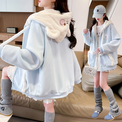 羊羔毛卫衣外套女秋冬2025新款初高中学生加绒加厚可爱棒球服棉衣