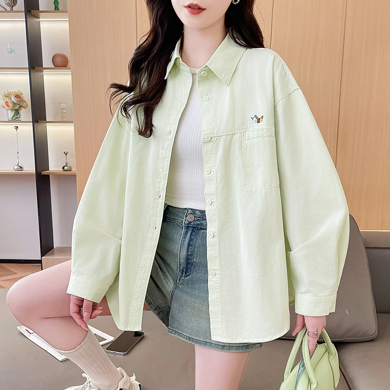 韩版刺绣长袖衬衫少女2026早秋新款初高中学生休闲外穿衬衣薄外套