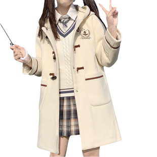 秋冬jk呢子风衣外套少女初高中学生2026新款宽松夹棉加厚毛呢棉服
