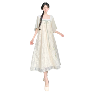 新中式蕾丝刺绣连衣裙少女夏季2026新款初高中学生宽松大码长裙子