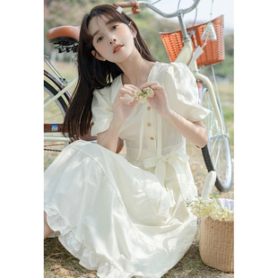 2025新款 藝術(shù)生桔梗連衣裙仙女夏季 學(xué)生高級(jí)感收腰顯瘦茶歇長(zhǎng)裙子