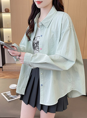 彩色纽扣休闲长袖衬衫少女早秋2026新款初高中学生开衫上衣薄外套