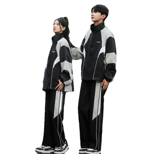 春秋装时尚拼色三件套男女2026新款初中高中学生校服外套短袖裤子