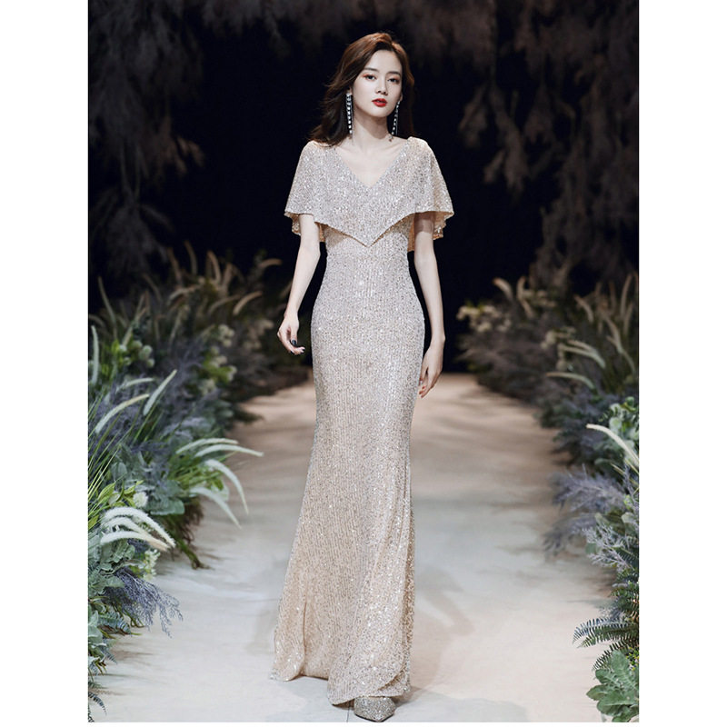 轻奢小众亮片长款鱼尾晚礼服裙 生日 毕业礼 宴会 年会 主持 走秀,女装/女士精品,礼服/晚装,淘宝优惠券,粉丝福利购,淘宝优惠卷