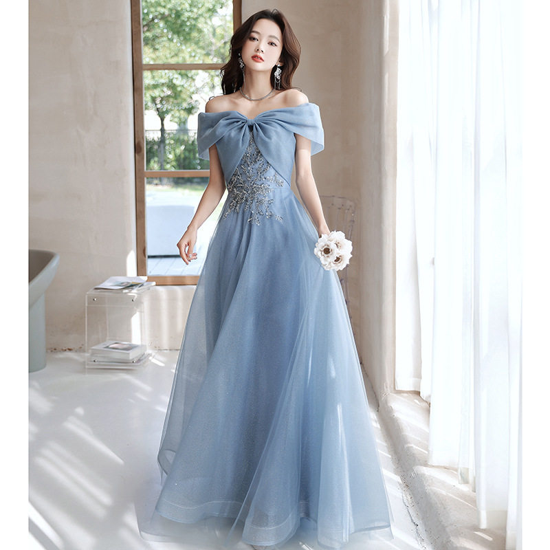 一字肩长款晚礼服伴娘服姐妹团