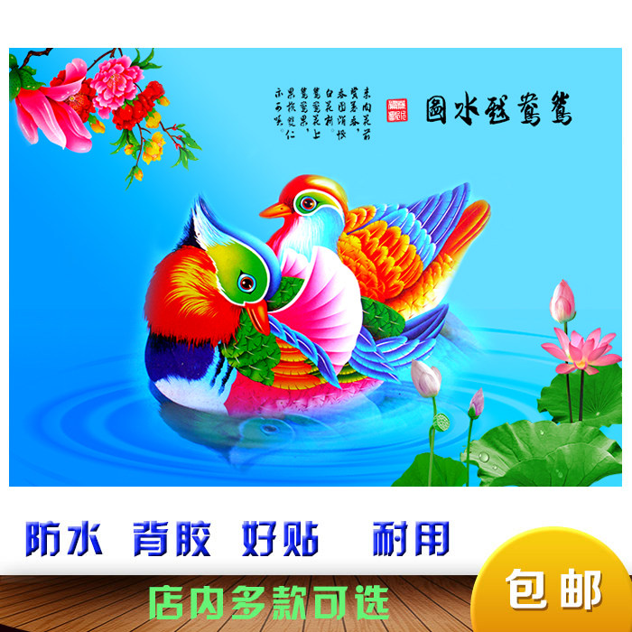 鸳鸯戏水房间是贴画花鸟图中堂