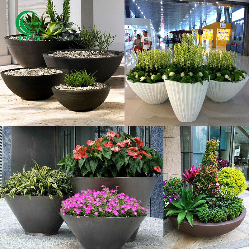 广东高而雅景观工程 户外园林街道广场花池 玻璃钢圆形花盆定制