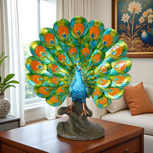 孔雀开屏摆件欧式轻奢客厅玄关电视柜酒柜装饰品乔迁新房结婚礼品