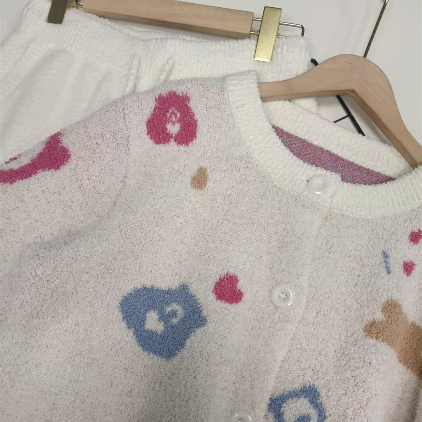 （软·萌爱心）冬季半边绒软绵绵女士开衫款长袖长裤家居服