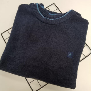 【欧美单】冬季软绵绵半边绒男士深藏青家居长袖单件上衣可做毛衣