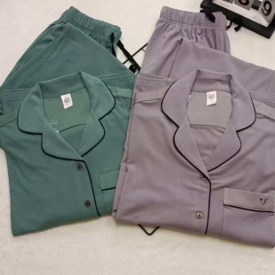 郑淘淘女士简约风莫代尔长袖翻领家居服套装