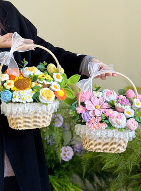 创意手工编织玫瑰向日葵花篮生日礼物送女朋友闺蜜家居摆件情人节