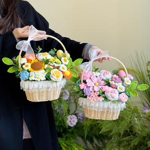 创意手工编织玫瑰向日葵花篮生日礼物送女朋友闺蜜家居摆件情人节