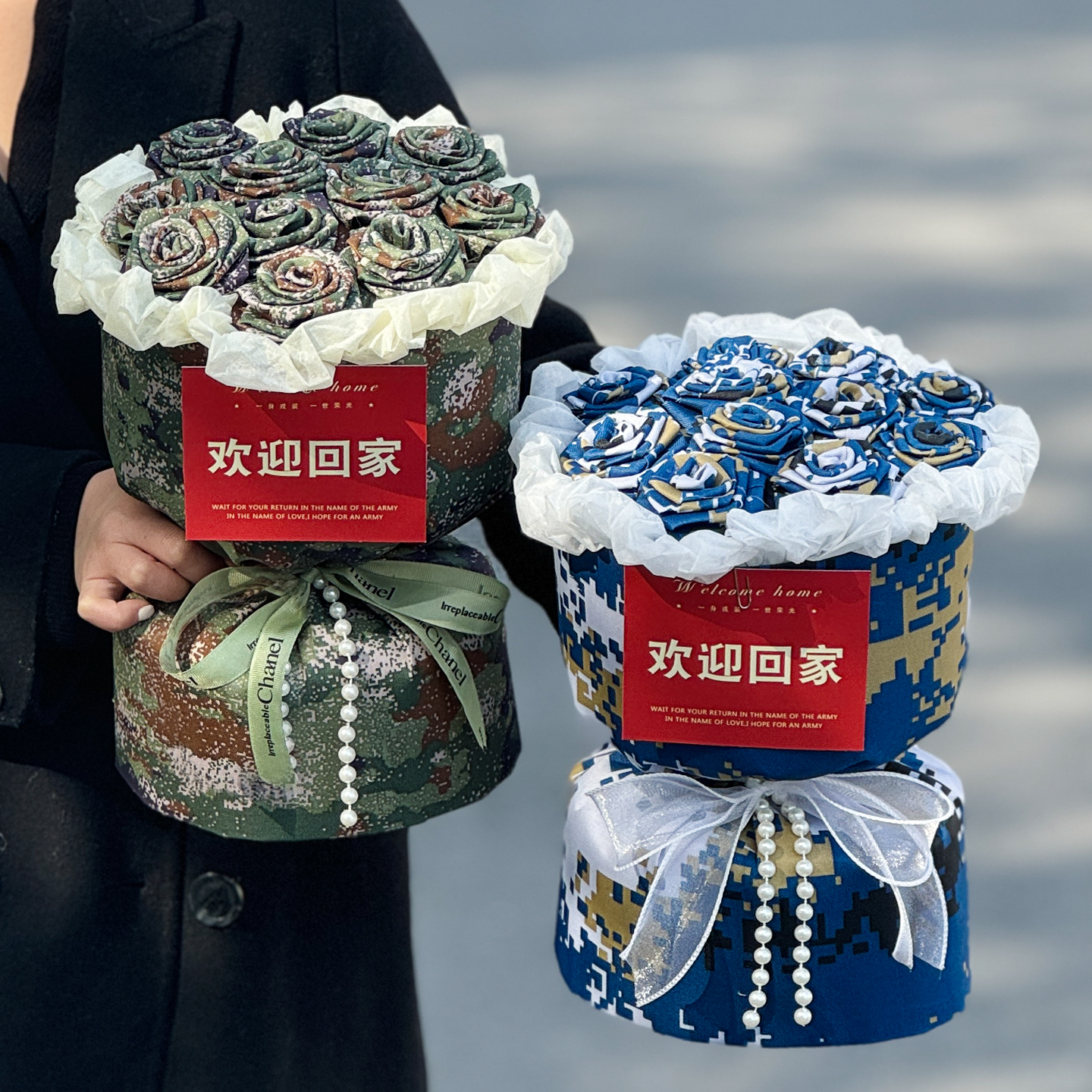 创意退伍礼物手工迷彩玫瑰花束